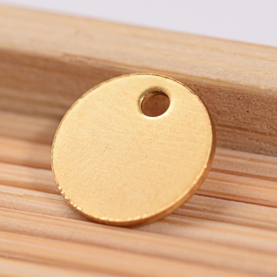 Picture of Stainless Steel blank Round tag 8mm w/ 1.2mm hole Gold x10