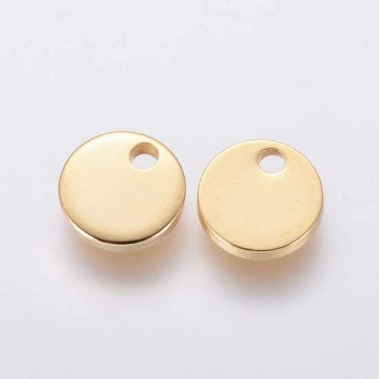 Picture of Stainless Steel Tag 7mm round w/ 1mm hole 18kt Gold Plated x10