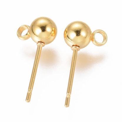 Изображение Stainless Steel Ear Stud ball 5mm w/ loop 18kt Gold Plated x10