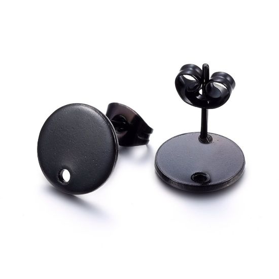 Picture of Stainless Steel Ear Stud 10mm flat round w/ hole Black x2