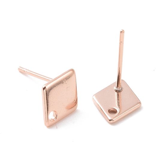 Picture of Stainless Steel Ear stud 9x7mm rhombus w/ hole Rose Gold Plated x2