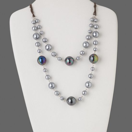 Picture of Necklace 2-strand w/ extender  Silver / Iris Blue x51cm