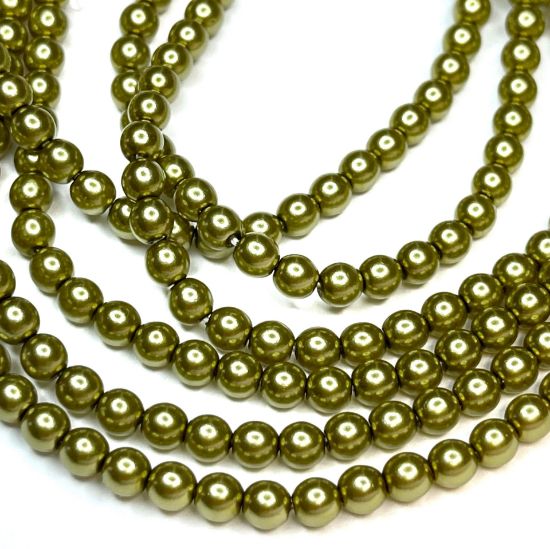 Picture of Czech Glass Pearls 4mm Old Green Gold x120