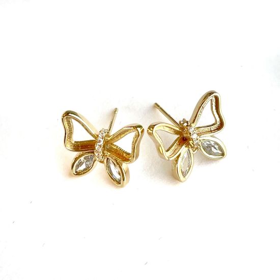 Picture of Ear stud Butterfly 11x13mm w/ cubic zirconia and loop 18kt Gold Plated x2 