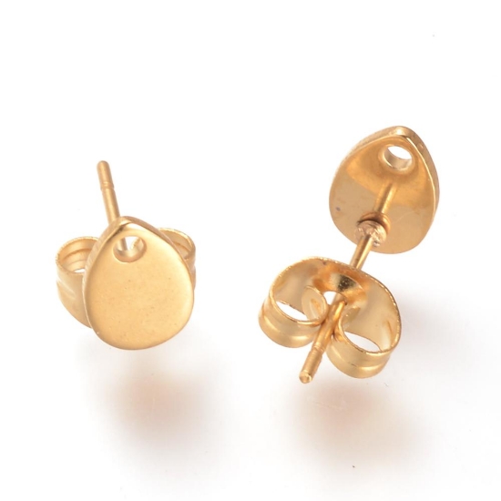 Picture of Stainless Steel Ear stud 8x5mm flat drop Gold x2