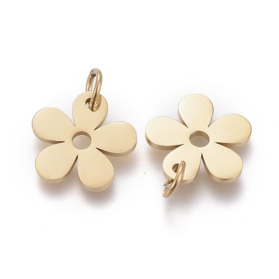 Picture of Stainless Steel Charm Flower 11mm w/ Jump Ring Gold Plated x1