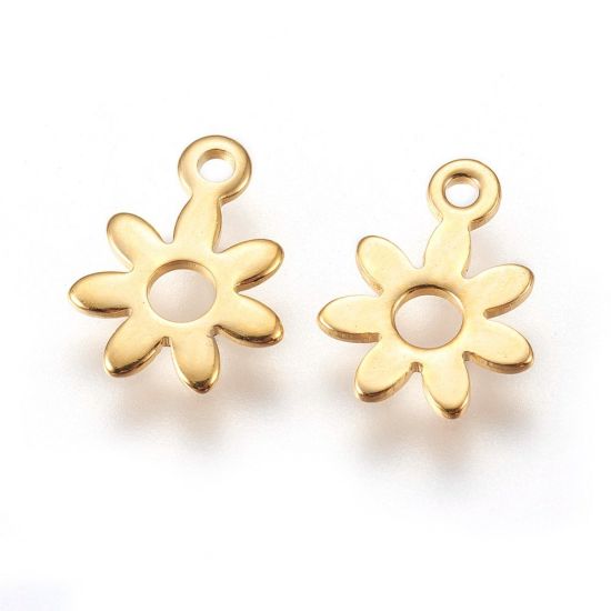 Picture of Stainless Steel Charm Flower 8mm w/  hole Gold x5