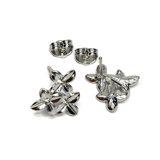 Picture of Premium Ear Stud 3-Flower 15mm w/ loop Rhodium Plated x2