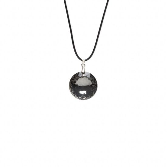 Picture of Necklace Glass Pendant  30x10mm faceted round Smoky Black x1