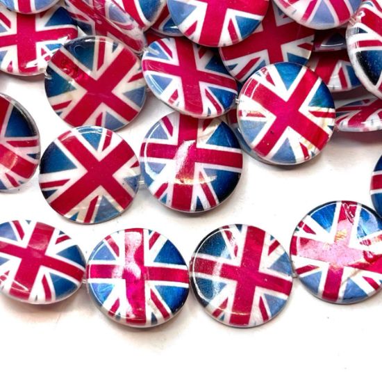 Picture of Shell Beads Union Jack Flag 20mm round x1