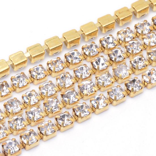 Picture of Strass  Brass Chain 2mm Gold Tone - Crystal x1m