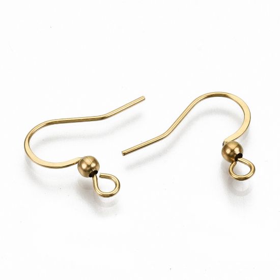 Picture of Stainless Steel Ear Wire Fishhook 18mm w/ open loop 18kt Gold Plated x10 