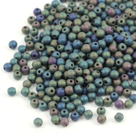 Picture of Round Beads 3mm Jet Green Iris Mat x100