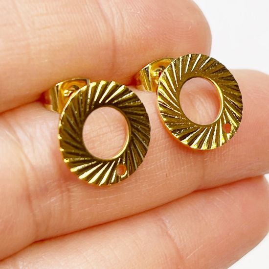 Picture of Stainless Steel Ear Stud 13mm donut w/ hole 24kt Gold Plated x2