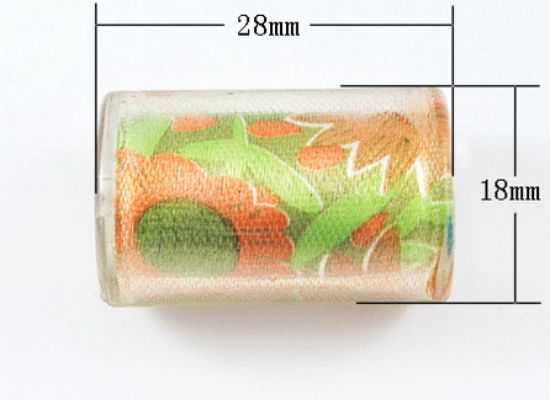 Picture of Resin Bead 28x18mm tube w/ cloth Orange Flower x5