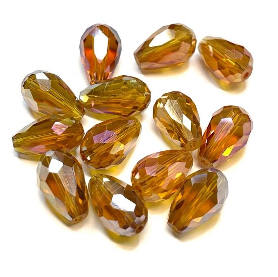 Picture of Faceted Glass Drop 15x10mm Topaz AB x4