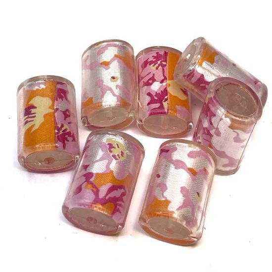 Picture of Resin Bead 28x18mm tube w/ cloth Pink Shades x5
