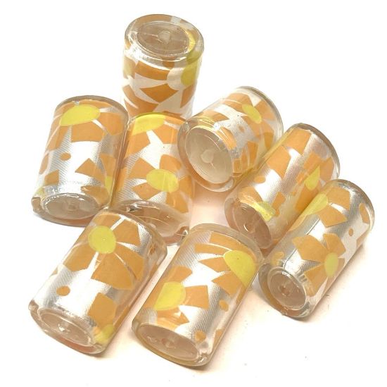 Picture of Resin Bead 28x18mm tube w/ cloth Yellow Flower x5 