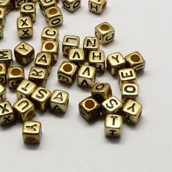 Picture of TARNISHED - Acrylic Letter Beads 6mm cube Antique Gold x500g