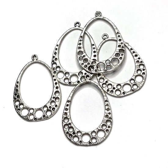Picture of Filigree Drop 40x28mm Silver Plate x5