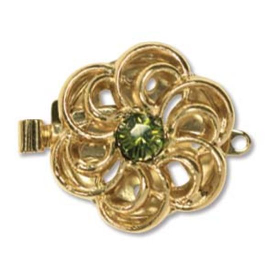 Picture of Neumann Flower Clasps 17.5mm w/ Olivine Crystal Gold Plated x1