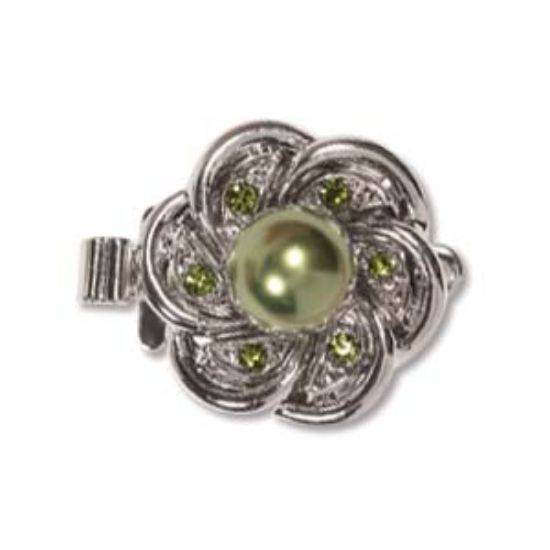 Picture of Neumann Flower Clasps 14mm w/ Swarovski Crystals and Powder Green Pearl Rhodium Plated x1