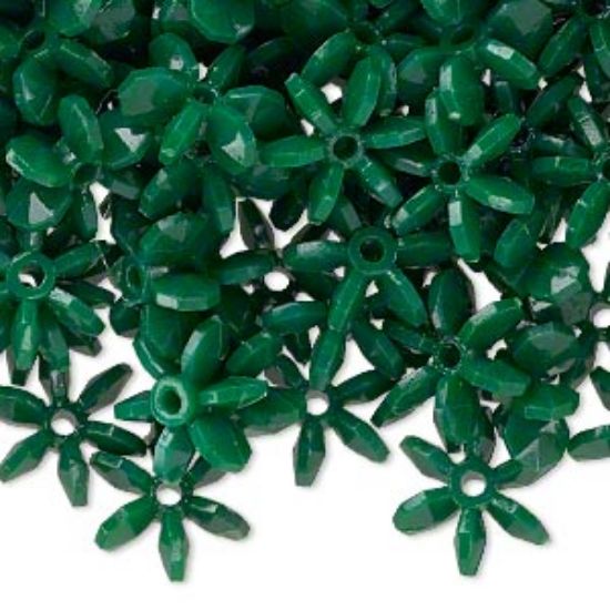 Picture of Acrylic Flower Spacer Bead 12x12mm Opaque Dark Green x12