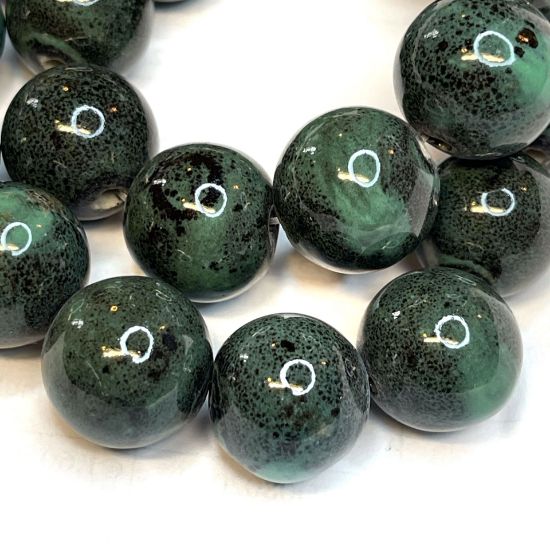 Picture of Ceramic Bead 16mm round Green and Black x38cm
