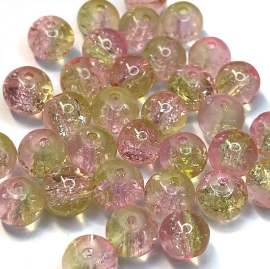 Picture of Vintage Crackle Glass Bead 8mm Green Pink x25