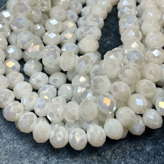Picture of Faceted Rondelle beads 6x8mm Opaque White AB x38cm