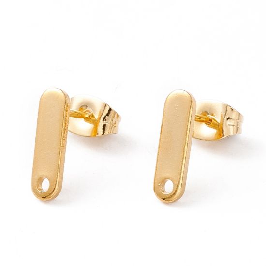 Picture of Stainless Steel Ear Stud 12x3.5mm rectangle  w/ hole 24kt Gold Plated x10