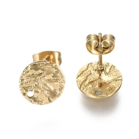 Picture of Stainless Steel Ear Stud 10mm textured round w/ hole Gold x2