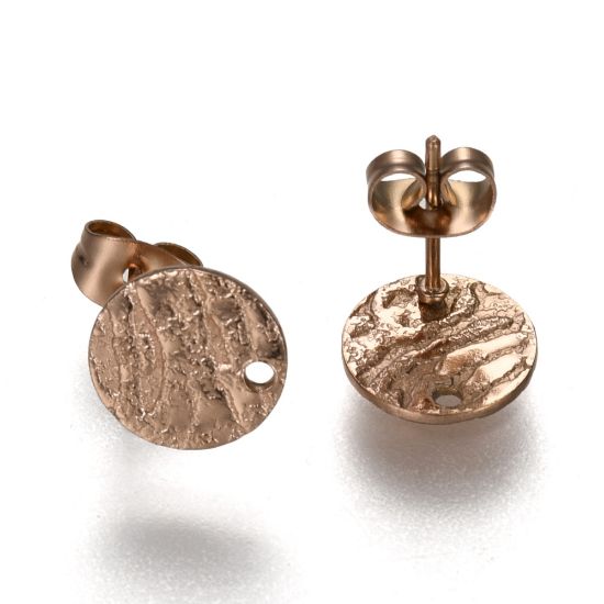 Picture of Stainless Steel Ear Stud 10mm textured round w/ hole Rose Gold x2