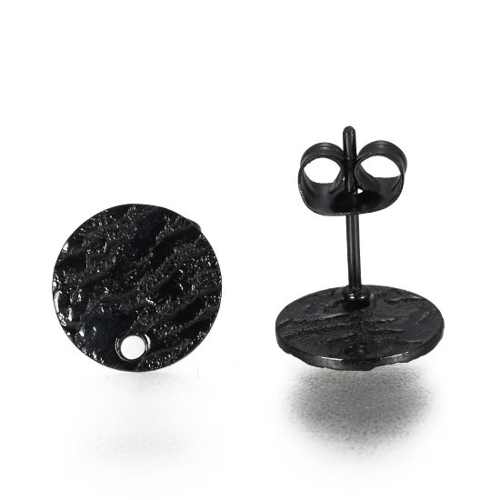 Picture of Stainless Steel Ear Stud 10mm textured round w/ hole Black x2