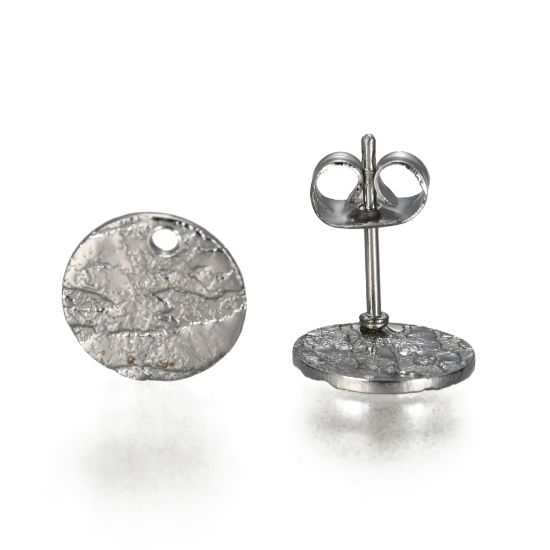 Picture of Stainless Steel Ear Stud 10mm textured round w/ hole x2