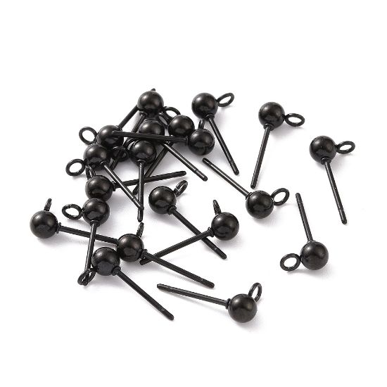 Picture of Stainless Steel Ear Stud ball 4mm w/ loop Black x10