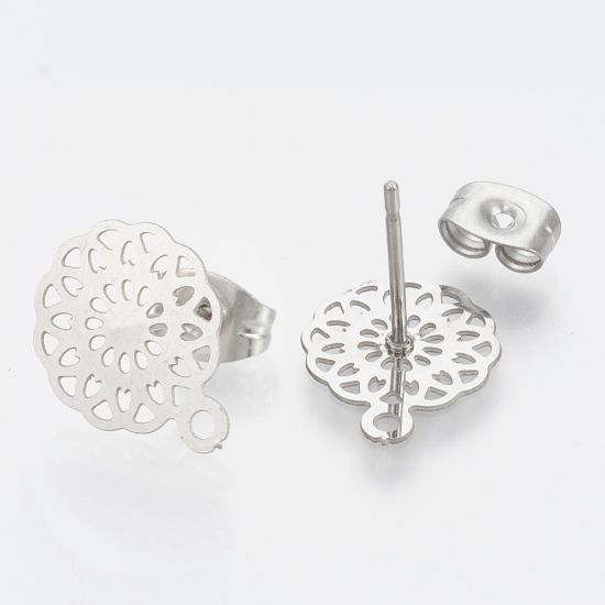 Picture of Stainless Steel Ear Stud Flower 11mm round w/ loop x2