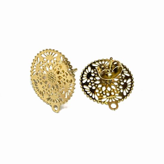 Picture of Stainless Steel Ear Stud Hollow 15mm flat round w/ loop Gold x2 