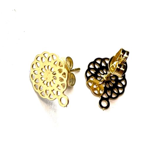 Picture of Stainless Steel Ear Stud Flower 11mm round w/ loop Gold x2
