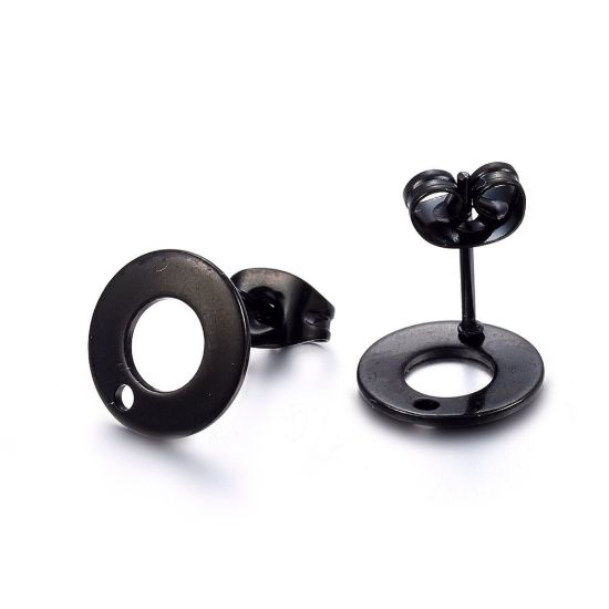 Picture of Stainless Steel Ear Stud 10mm donut w/ hole Black x2