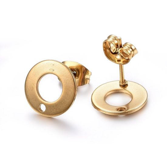 Picture of Stainless Steel Ear Stud 10mm donut w/ hole Gold x2