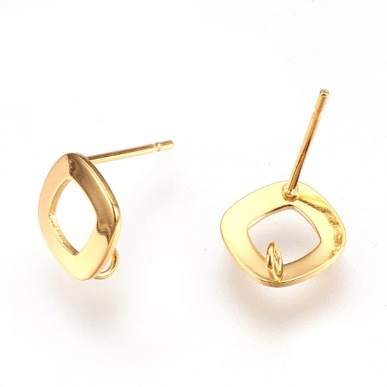 Picture of Stainless Steel Ear Stud 10mm rhombus w/ loop Gold x10