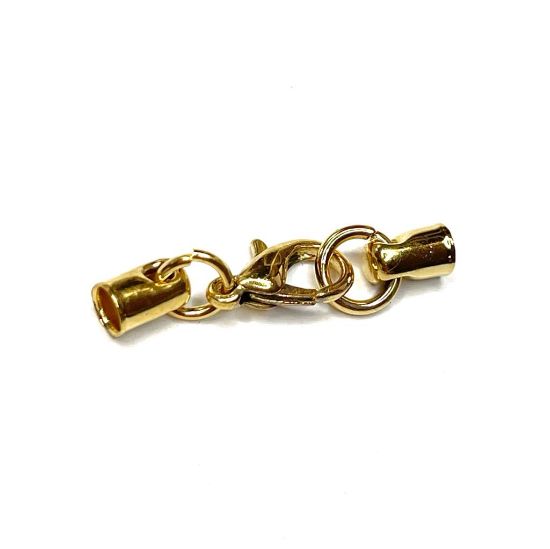 Picture of Cord Ends Ø3-4mm with 12mm  Lobster Clasp Gold x1