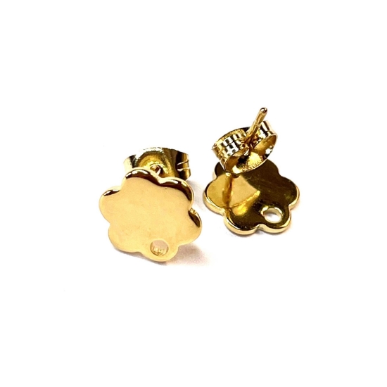 Picture of Stainless Steel Ear stud 10mm flower 24kt Gold Plated x10