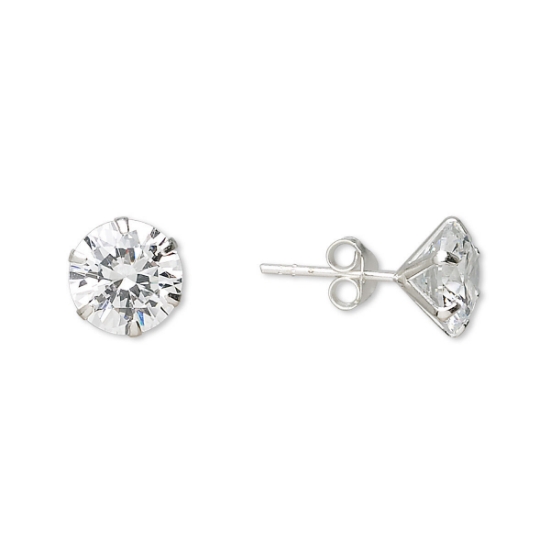 Picture of 925 Silver Ear stud 9mm round w/ cubic zirconia x2