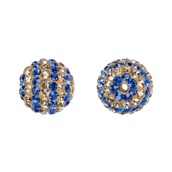 Picture of Pavé Bead Egyptian glass rhinestone with striped design 14mm round Champagne and Cobalt x1