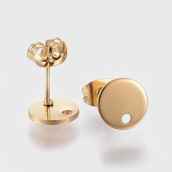 Picture of Stainless Steel Ear stud 10mm flat round w/ hole Gold x10