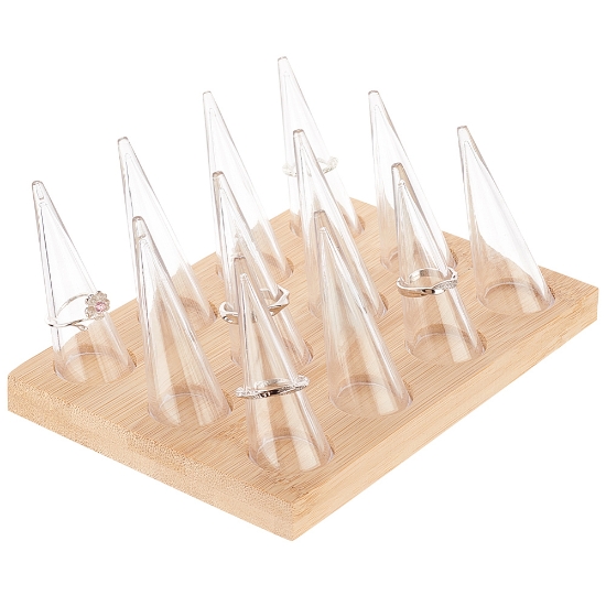 Picture of Ring Display Wood 16x12cm with 12 Acrylic Cones x1