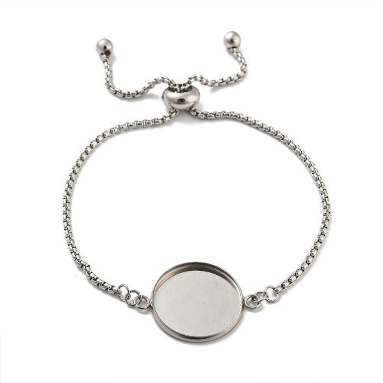 Picture of Stainless Steel Setting 20mm round Partially Finished Adjustable Slider Clasp Bracelet x1