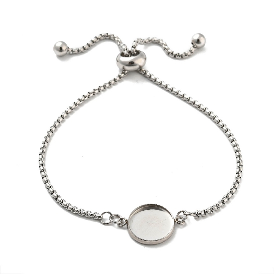 Picture of Stainless Steel Setting 12mm round Partially Finished Adjustable Slider Clasp Bracelet x1